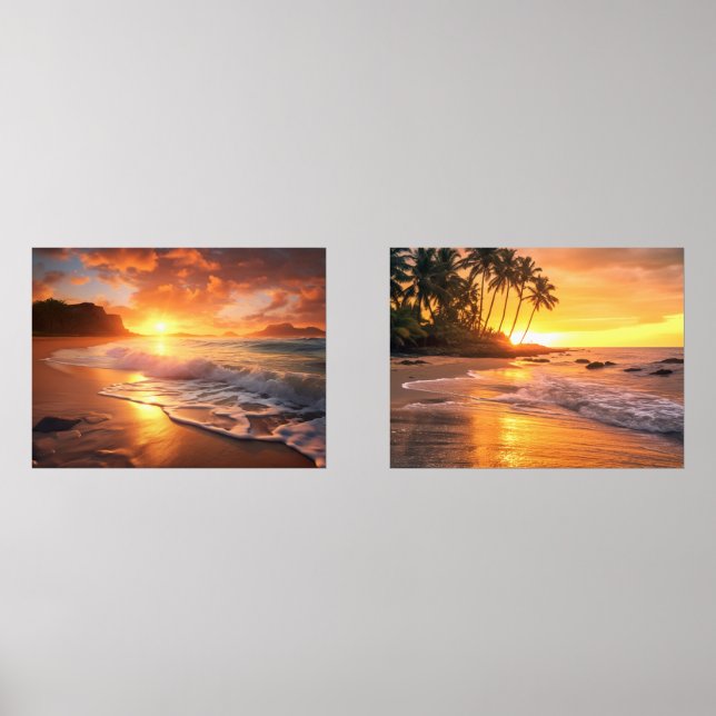 Sonnenuntergänge im tropischen Meer Bilderwand Sets (Vorderseite)