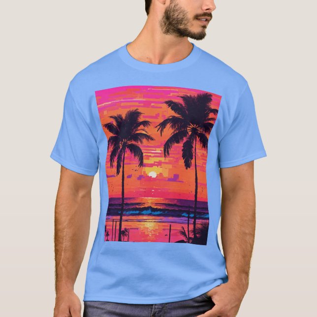 Sonnenuntergänge, Silhouetten und schwache Palmen T-Shirt (Vorderseite)