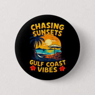 Sonnenuntergänge verfolgen Golfküsten-Vibes Retro- Button