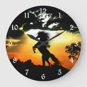 SonnenuntergangpferdeSilhouette Große Wanduhr