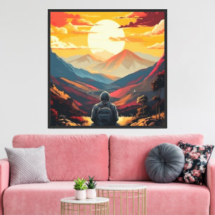 Sonnenuntergangs-Berg-Wanderer-Natur-Landschaft-Le Leinwanddruck
