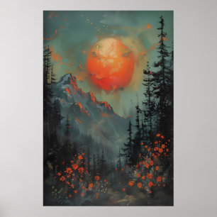 Sonnenuntergangs-Berglandschaft-Kunstposter, Botan Poster