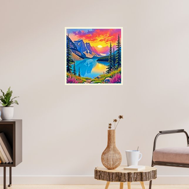 Sonnenuntergangs-Bergsee-Majestät-Kunst Poster (Wohnzimmer 3)