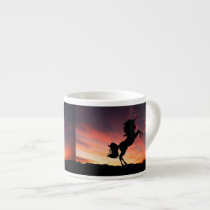 Sonnenuntergangs-Einhorn-Doppelsilhouette-Sip Espressotasse