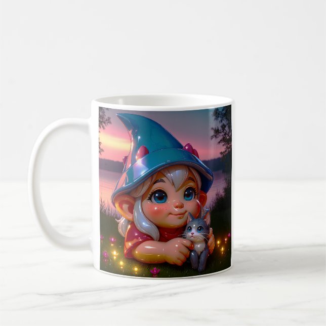 Sonnenuntergangs-Elfenkatze  Kaffeetasse (Links)