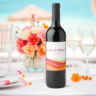 Sonnenuntergangs-Farben-Wellen Moderne Hochzeit Weinetikett