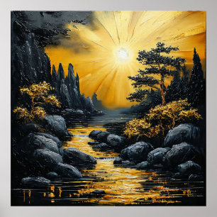 🌄 Sonnenuntergangs-Fluss-Wanddekoration Für Natur Poster