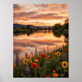 Sonnenuntergangs-Flusslandschaftsposter Poster