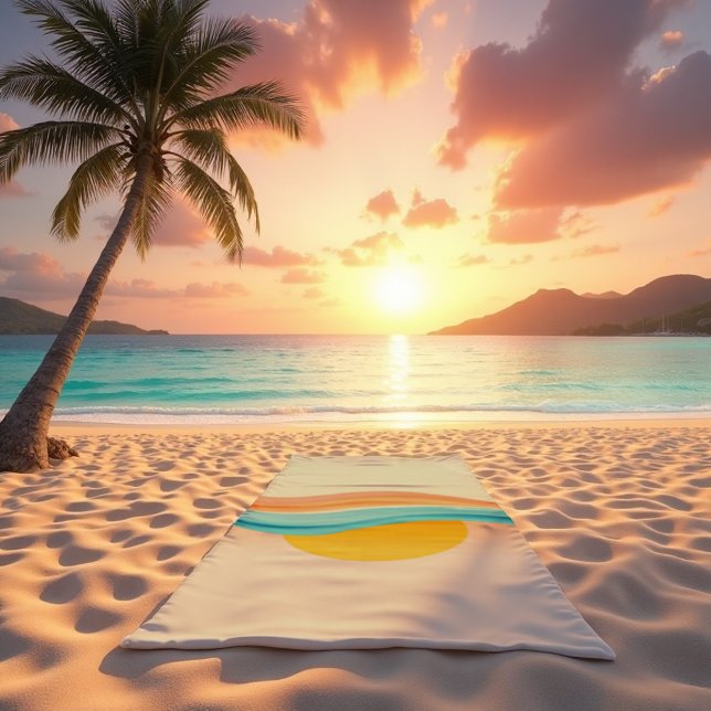 Sonnenuntergangs-Harmonie-Welle Strandtuch (Drift into harmony. Your spot for serenity under the most beautiful sunset sky.)