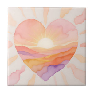 Sonnenuntergangs-Herz-Aquarell-Serenität Fliese