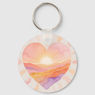 Sonnenuntergangs-Herz-Aquarell-Serenität Schlüsselanhänger