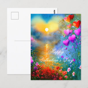 Sonnenuntergangs-Herz-Valentinstag Postkarte