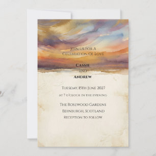 Sonnenuntergangs-Himmel-Strand-Horizont-Aquarell-H Einladung