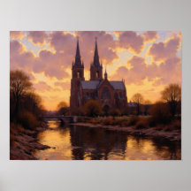 Sonnenuntergangs-Kathedrale-Fluss-Impressionisten-