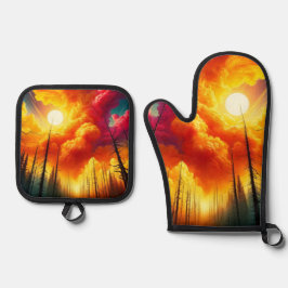 Sonnenuntergangs-Kunst Ofenhandschuh & Topflappen-Set