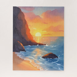 Sonnenuntergangs Küste | Strand Ozean Wellen Puzzle