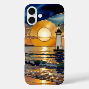 Sonnenuntergangs Leuchtturm Handyhülle Ozean Glow iPhone 16 Plus Hülle