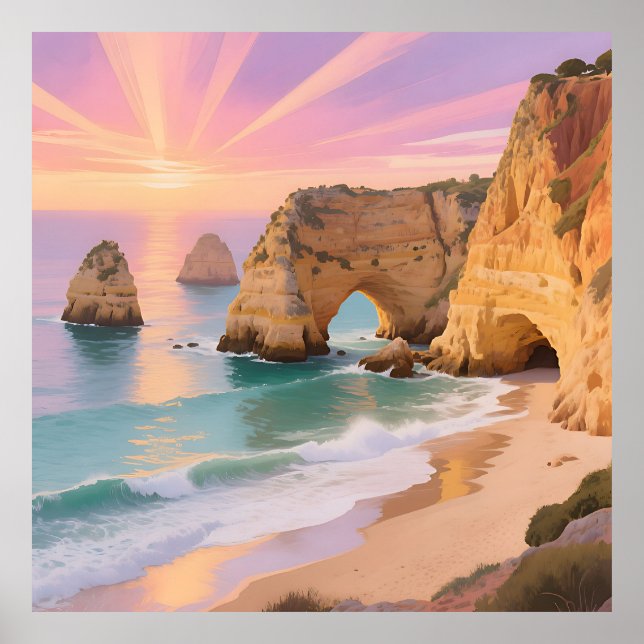 Sonnenuntergangs-Meereshöhlen-Paradies Poster (Vorne)