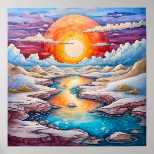 🌅 Sonnenuntergangs-Meereslandschaft-Wanddekoratio Poster
