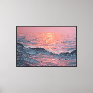 Sonnenuntergangs-Ozeanwellen-Gemälde – Abstrakte W Leinwanddruck