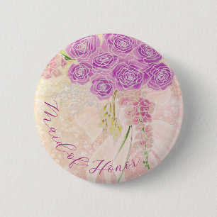 Sonnenuntergangs-Rosa-Bogen-Rosenstrauß Ehrenjungf Button