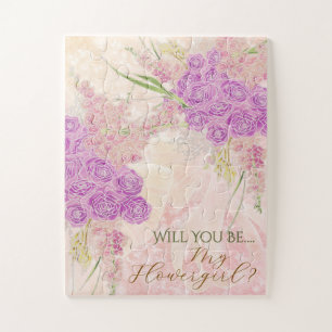 Sonnenuntergangs-Rosa-Schleifenrose-Blumenmädchen Puzzle