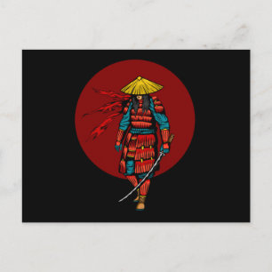 Sonnenuntergangs-Samurai-Krieger mit Katana Postkarte