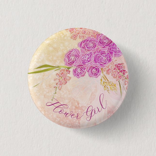 Sonnenuntergangs-Schleife und Bright Rose Bouquet- Button (Vorderseite)