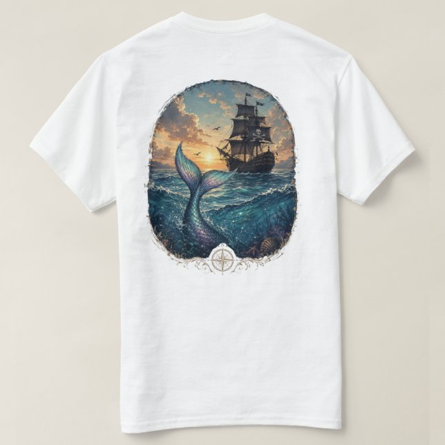 Sonnenuntergangs-Sirene & Schatten T-Shirt (Design Rückseite)