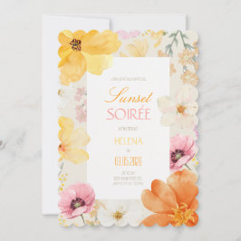 Sonnenuntergangs-Soirée Elegante Blumen Orange, Pi Einladung