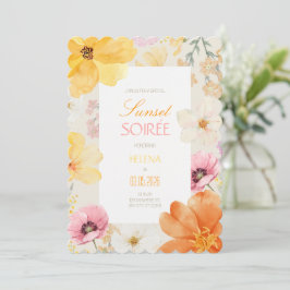 Sonnenuntergangs-Soirée Elegante Blumen Orange, Pi Einladung