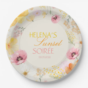 Sonnenuntergangs-Soirée Pastell-Blumen Pink, Orang Pappteller