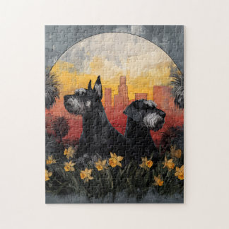 Sonnenuntergangs-Stadt-Hundepuzzle  Puzzle