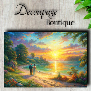 Sonnenuntergangs-Strand-Romanze-Decoupage Seidenpapier