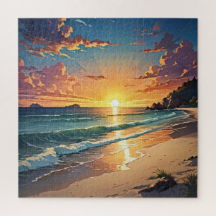 Sonnenuntergangs-Strand Szene der Ruhe Puzzle