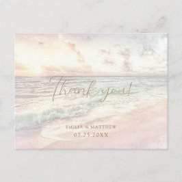 Sonnenuntergangs-Strandhochzeit-Dankeskarten-Postk Postkarte