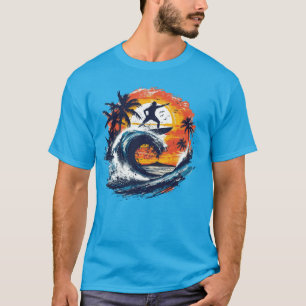 Sonnenuntergangs-Surf-Wellen-Grafik-T-Shirt T-Shirt
