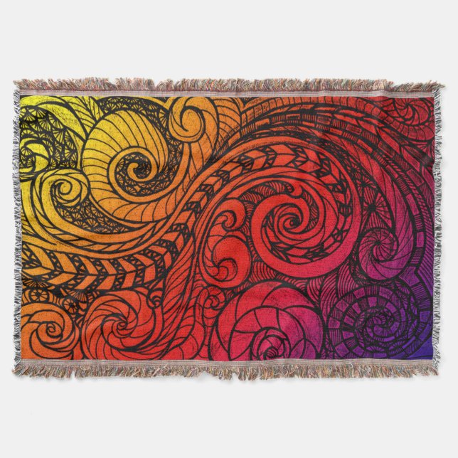 Sonnenuntergangs-Swirbel-Boho-Wurfdecke Decke (Vorderseite)