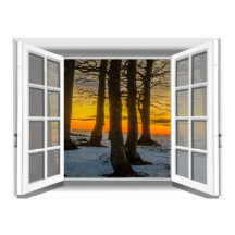 Sonnenuntergangs-Szene Falsche Fensteransicht 3D