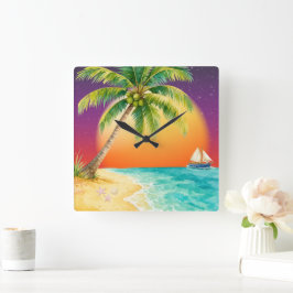 Sonnenuntergangs Szene Quadratische Wanduhr
