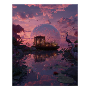 Sonnenuntergangs-Tempelreflexionen in Traumblase Poster