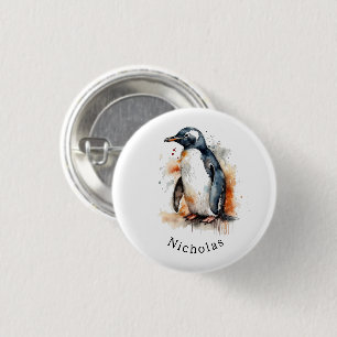 Sonnenuntergangs-Töne-Wasserfarben-Pinguin, indivi Button