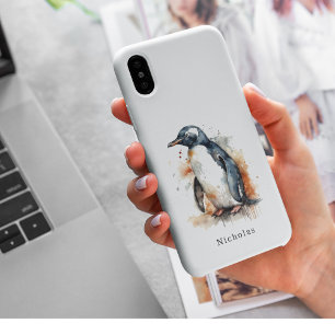 Sonnenuntergangs-Töne Wasserfarben Pinguin, indivi Case-Mate iPhone Hülle