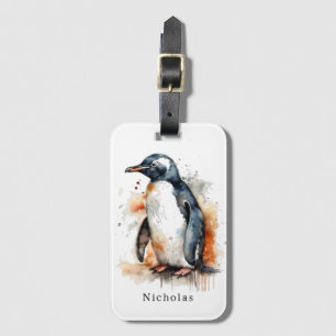 Sonnenuntergangs-Töne Wasserfarben Pinguin, indivi Gepäckanhänger