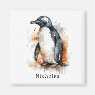 Sonnenuntergangs-Töne Wasserfarben Pinguin, indivi Magnet