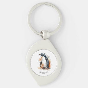 Sonnenuntergangs-Töne-Wasserfarben-Pinguin, indivi Schlüsselanhänger