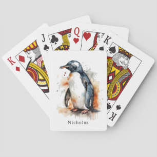 Sonnenuntergangs-Töne Wasserfarben Pinguin, indivi Spielkarten