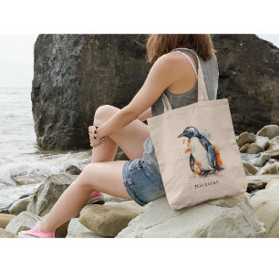 Sonnenuntergangs-Töne Wasserfarben Pinguin, indivi Tragetasche
