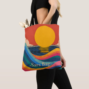 Sonnenuntergangs-Wellen Abstract Bauhaus Tote Bag