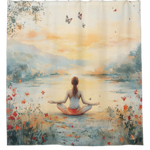 Sonnenuntergangs-Wiesen-Meditation mit Schmetterli Duschvorhang
